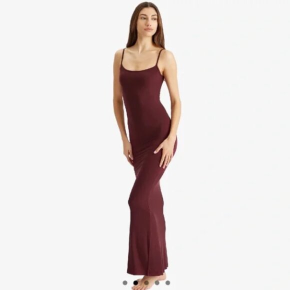 SKIMS Dresses & Skirts - SKIMS Soft Lounge Long Slip Dress Womens XS Bordeaux Red Ribbed NWT